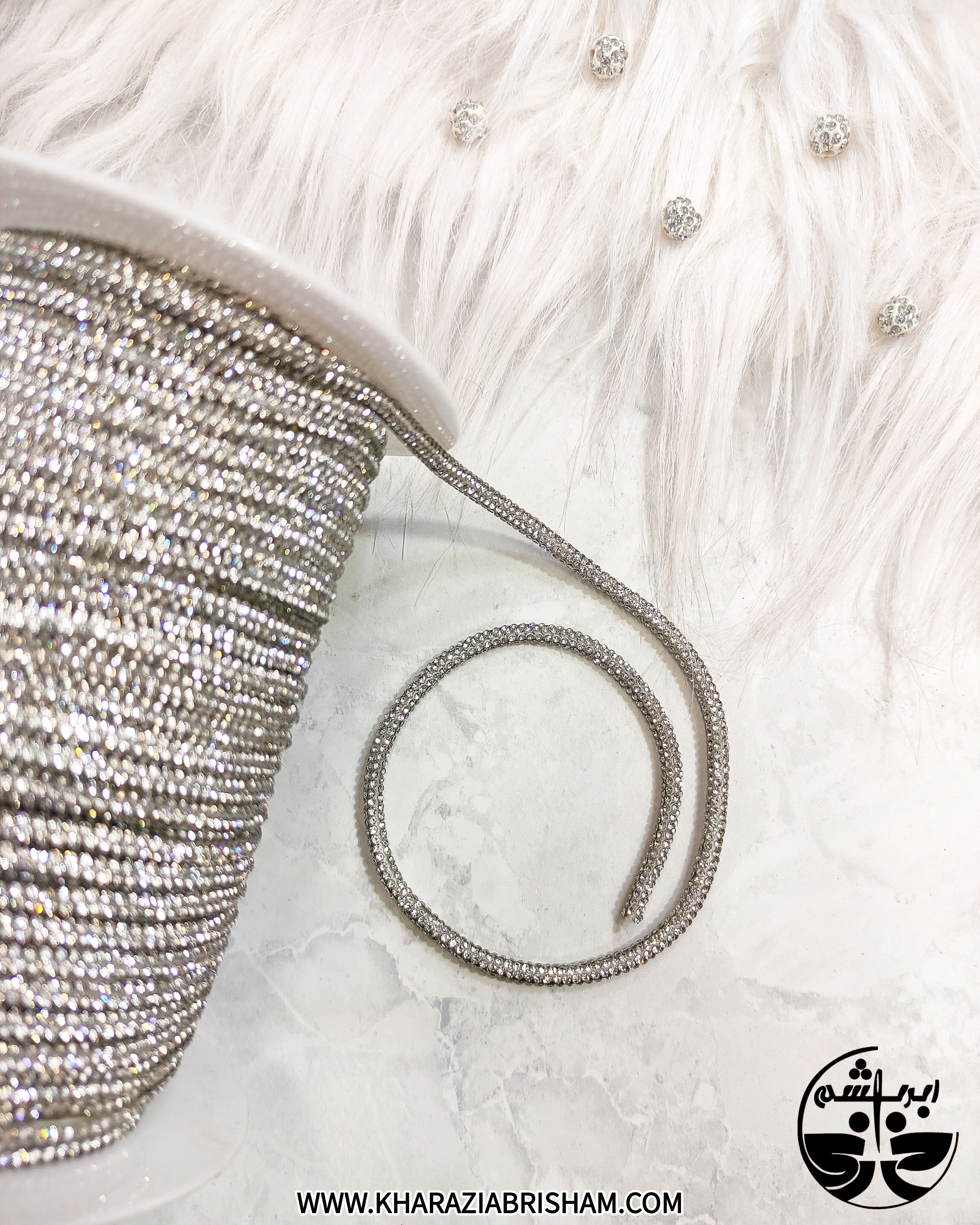 سوارسکی لوله ای قیطون باریک نقره ای